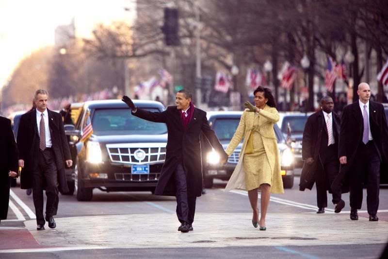 Pres. Obama &amp; Mrs. Obama Walk Parade Route Pictures, Images and Photos