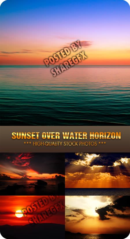 Sunset over water horizon