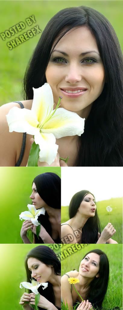 Beautiful woman and dandelion