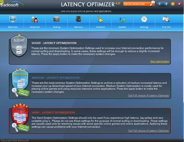Latency Optimizer Main Interface Latency Optimizer Main Interface