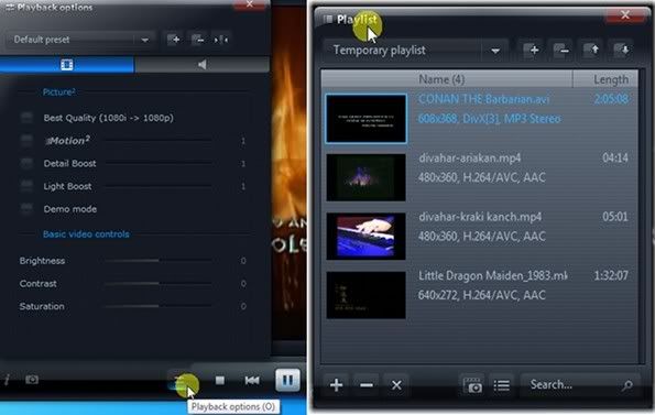 Screenshots of Playback Options on left and Playlist on right Screenshots of Playback Options on left and Playlist on right