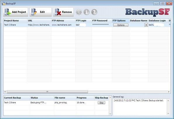 Backing up website with BackupSF Backing up website with BackupSF