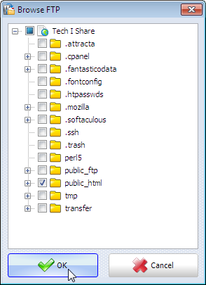 Selecting desired folders Selecting desired folders