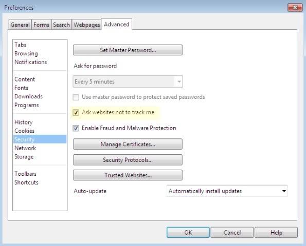Enabling Do Not Track Header Enabling Do Not Track Header