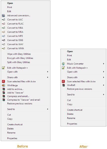 File Context Menu Before and After Organizing