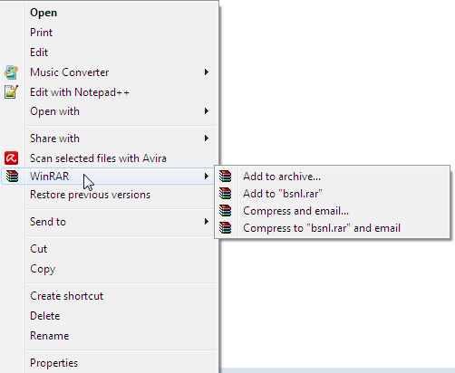Cascaded WinRAR context menu entries Cascaded WinRAR context menu entries