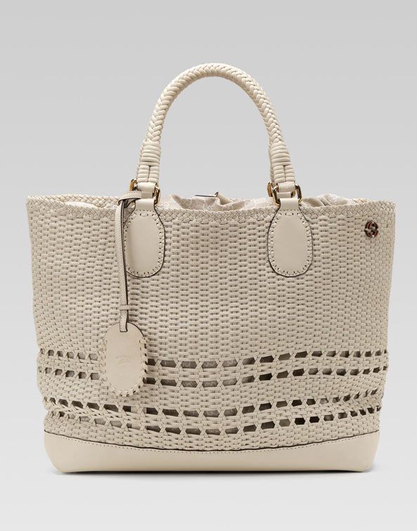 oversized tote bag. GUCCI Woven Leather Tote Bag