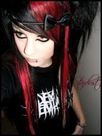Long black red emo hair for girls