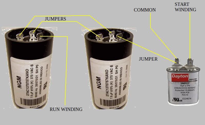 How do you wire a capacitor to run a motor?
