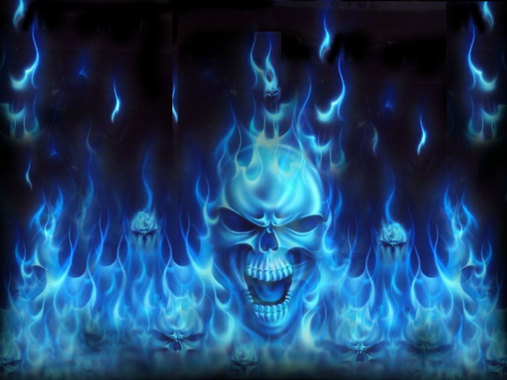 skull blue flames