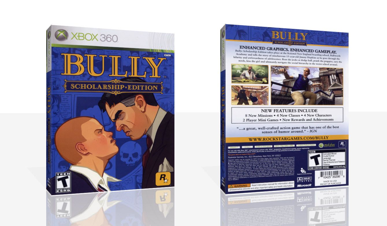 Bully Scholarship Edition Xbox 360 Game Case Box + Cover Art Work (No ...