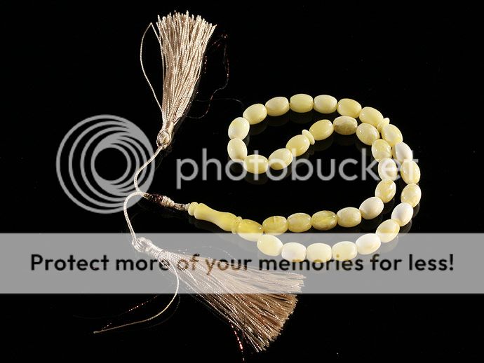 ROYAL WHITE Islamic 33 Prayer Olive Shape Beads 10x8mm Genuine BALTIC 