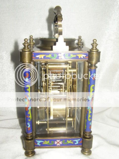 Works great copper cloisonne mechanical carriage Clock  